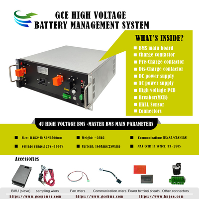 GCE Master And Slave BMS, 225S Bateria Sistema de Armazenamento de Energia, 720V 250A Lifepo4 Bateria Bms