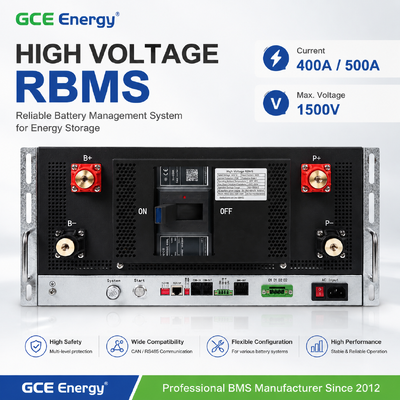 GCE Energy Sistema de gestão de bateria de alta tensão para armazenamento de energia 350V-1500V 400A/500A Solução BMS para pacotes de baterias de lítio, ESS, sistemas UPS e aplicações de energia renovável