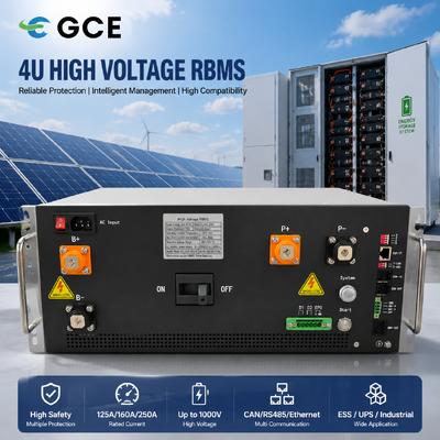 GCE Energy BMS para Rack 4U 250A 1000V Sistema de Gerenciamento de Baterias de Alta Tensão para Contêiner ESS Solar | Certificado CE CAN RS485 Ethernet